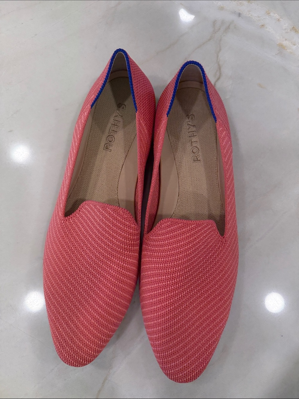 Rothy's Coral Knit Slip-On Flats with Blue Trim size 9 NEW WITHOUT BOX - Picture 2 of 5